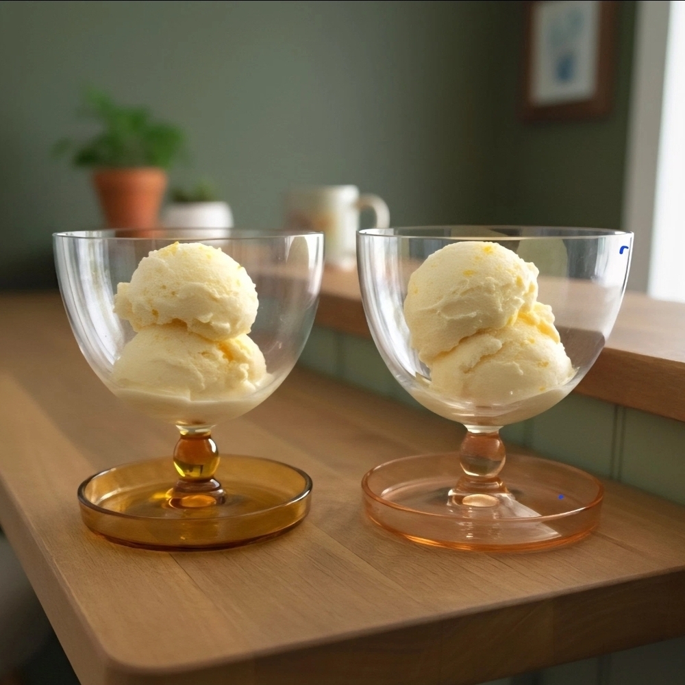 Set of 4 Amber/Peach Accented Mid-Century Dessert Bowls